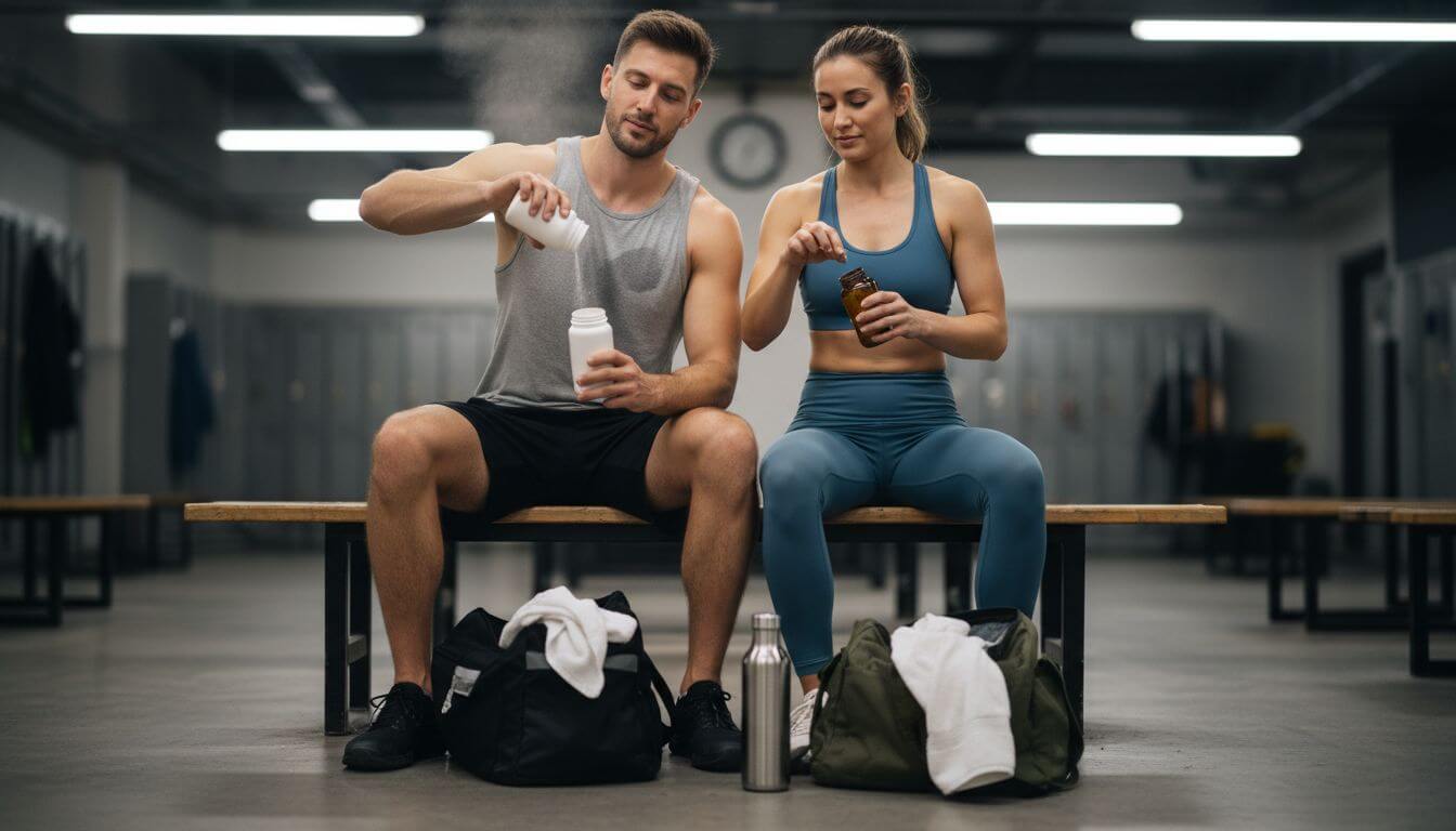 Active adults taking supplements after workout