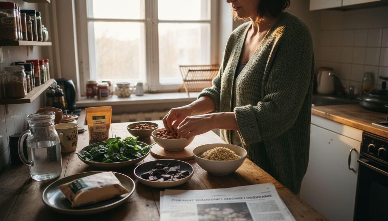 Kobieta szykuje w kuchni potrawy bogate w magnez.