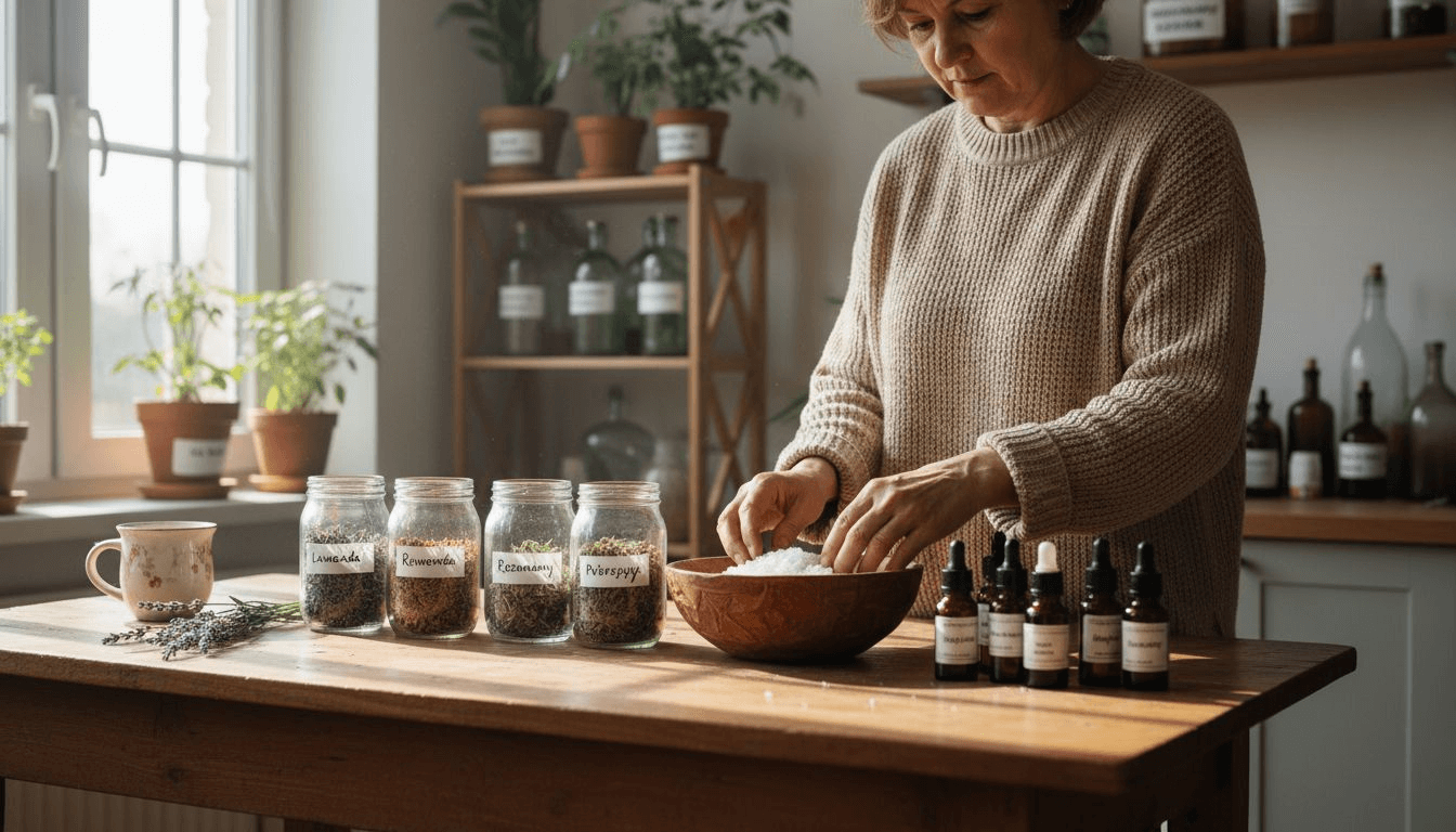 Kobieta przygotowuje domowe sposoby na zdrowie i naturalne remedia