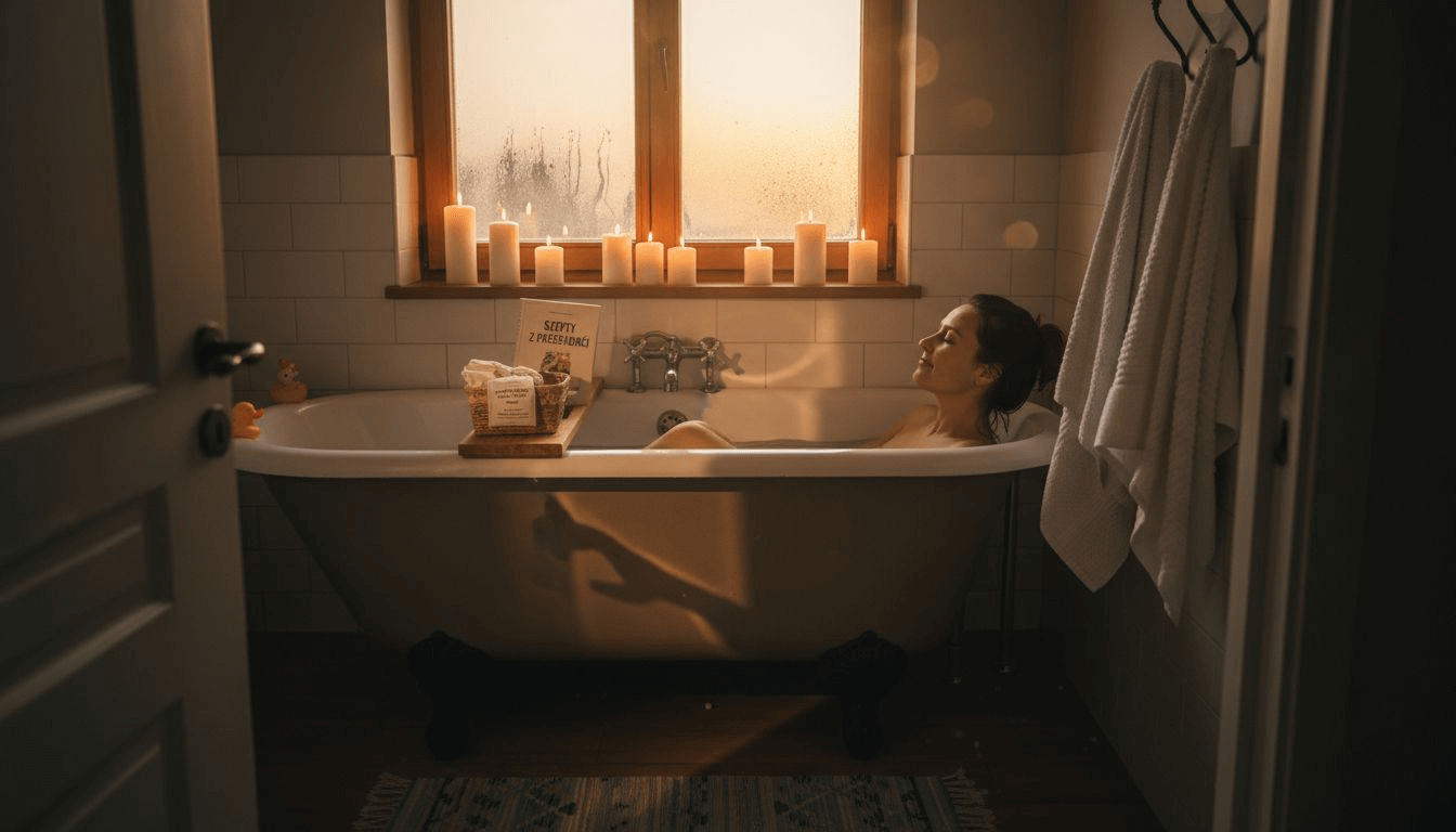 Kobieta relaksuje się podczas kąpieli magnezowej w domowym zaciszu.